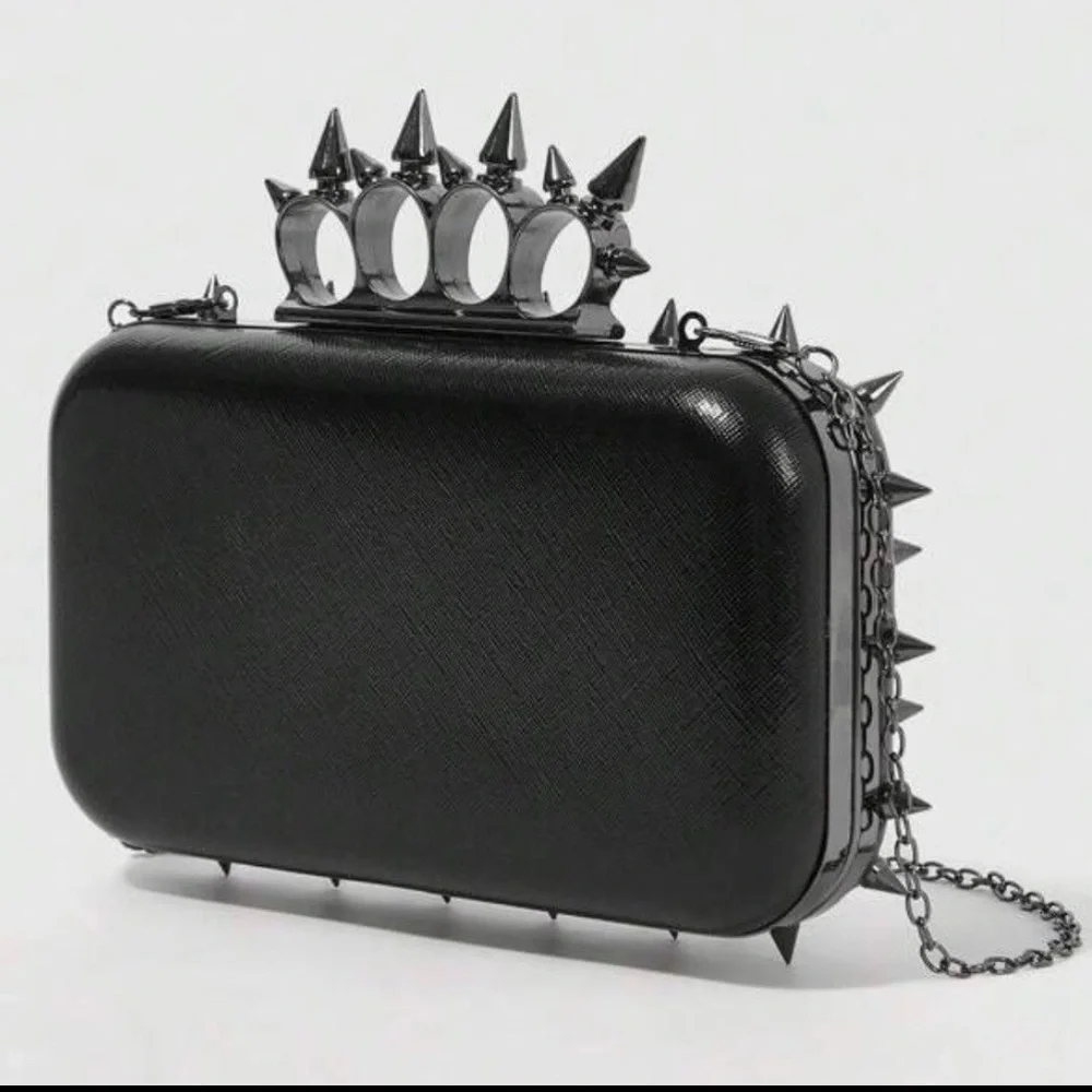 Spike Knuckle Ring Black Clutch Crossbody